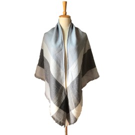 Wander Agio Women's Fashion Scaves Shawl Grid Winter Warm Plaid Scarf Fichu Big Plaid Grey Light Blue28