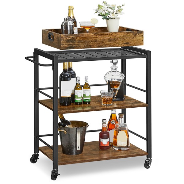 VASAGLE VASAGLE Kitchen Serving Cart with Removable Tray, 3-Tier Kitchen