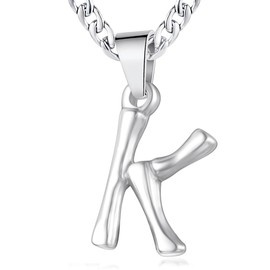 XIRUVE Men's Women's Stainless Steel Letter A to Z Pendant Initial Necklace with 4.5 mm Wide Curb Chain Length Adjustable, Stainless Steel, No Gemstone