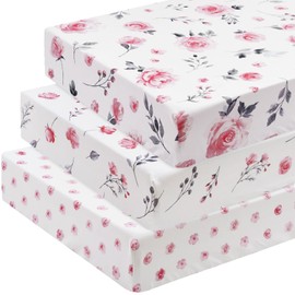 david's kids 3 Pack Fitted Crib Sheets, Ultra Soft Breathable Comfortable Baby Sheet Set for Boys Girls Neutral, 28x52 Inch Fits Standard Crib and Toddler Mattresses, Floral Flowers