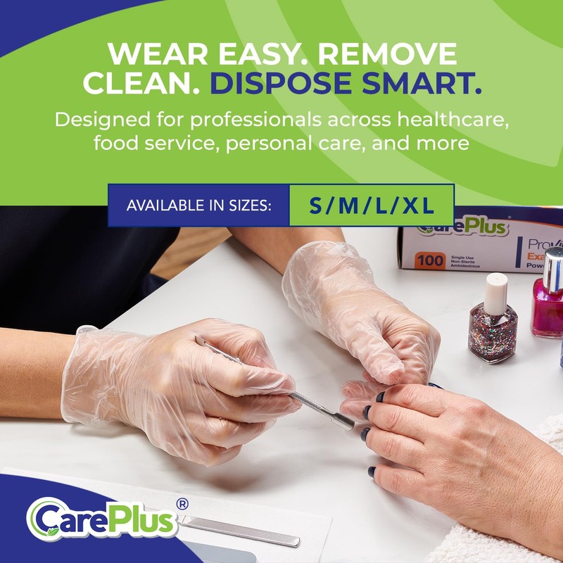 CARE PLUS Vinyl Gloves Clear Large Size 200 Count |