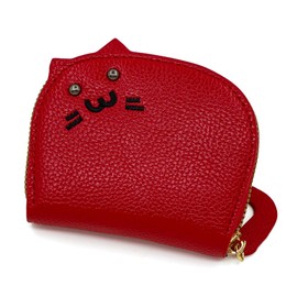 GreatRise Pack of 2 Cute Cat Card Holder Women's Wallet PU Leather Wallet Cat Motif Accordion Credit Card Holder Small Wallet with 9 Card Slots, 2 Change Compartments, red, Contemporary