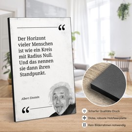 ARTFAVES® Wooden Picture with Saying – The Horizon of Many People/Quote Albert Einstein Modern Wooden Sign Black and White for Decoration or as a Gift on the Theme of Spirituality