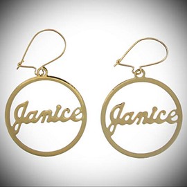 Vintage Script Gold Tone Name"Janice" Pierced Earrings For Women Statement Chunky Crystal Fashion Jewelry Or Clip Statement Chunky Pendant Rhinestone Necklace for Women