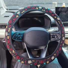 YUNXNYC Butterfly Floral Steering Wheel Cover Non-Slip Breathable Elastic Car Steering Wheel Covers Chic Car Accessories for Women & Men Black (Flower)