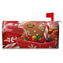 Vdsrup Gingerbread Man Christmas Mailbox Covers Magnetic Xmas Winter Mailbox Cover Wraps Standard Size 18" X 20.7" Post Letter Box Cover Garden Decorations