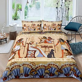 Ancient Egypt Bedding Set King Size Retro Egyptian Pattern Duvet Cover For Women Men Adults Egypt Culture Comforter Cover Tribal Eagle Dog Design Bedspread Cover Bedroom Decor Quilt Cover 3Pcs