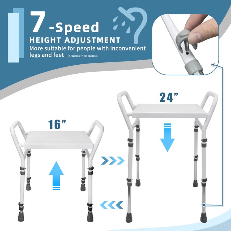 Shower Chair Seat with Arm for Inside Shower - Adjustable
