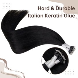 Easyouth Nano Extensions Human Hair Invisible Nanos Tip Hair Extensions Real Human Hair Natural Black Nano Beads for Hair Extensions Comfortable 20 Inch 50g 1g/Strand