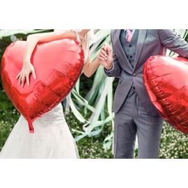 FAMULIA Heart Balloons, Valentine Balloons, Large, Red, Aluminum Balloons, 27.6 inches (70 cm), Set of 5 (red) Decoration, Stores, Weddings, Heart Shaped