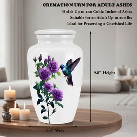 Abooxiu 10 Inches Cremation Urns for Human Ashes Adult Male Female, Ceramic Keepsake Urn Hummingbird Decorative Burial Urn Memorial Funeral Ashes Keepsake - Up to 200 lbs