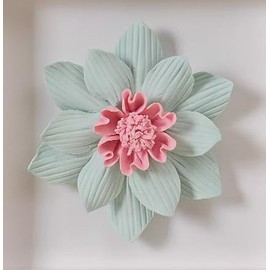 4.72" Delphinium x cultorum, Ceramic Flower Wall Art, Handcrafted Ceramic Flowers Sculpture,Handmade 3D Wall Art Sculpture， Porcelain Flower Wall Décor for Home，Hallway，Living Room，Bedroom，Kitchen，Office (Green)