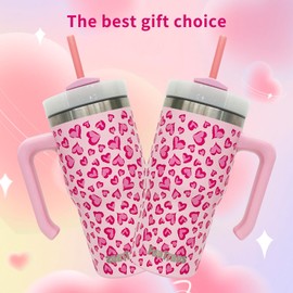 FunTrans 20 oz Tumbler with Handle, Tumbler with Lid and Straw, Stainless Steel Travel Mug (Love)