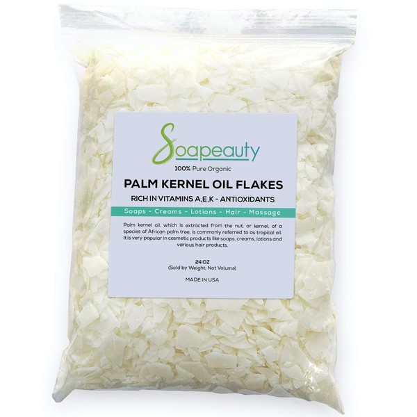 PALM KERNEL OIL FLAKES | Organic Pure Unrefined Palm Kernel Oil Flakes for Soap Making & Cosmetics | Sizes 4 OZ to 10 LBS | (24 OZ)