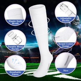 Haysandy Baseball or Softball Sock and Belt Combo Set 3 Football Baseball Socks with Softball Belt for Kids Youth Adult(Large,White)