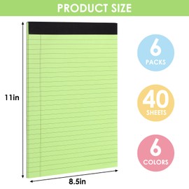 LABUK 6 Pack Legal Pads Colored Writing Pads 8.5x11 Inch, To-Do List Notepad 40 Sheets Wide Legal Ruled, 80GSM Thick Paper