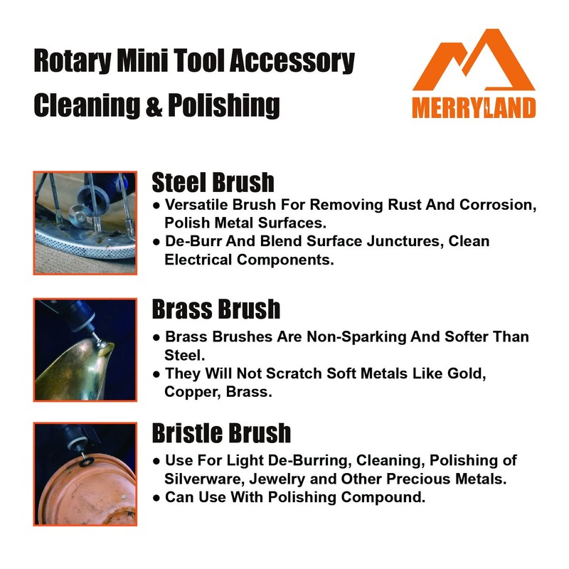 Merryland Wire Brush Mini Brass Brush for Dremel 72 Pack,