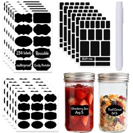 234PCS Removable Black Chalkboard Labels with Marker - Waterproof, No Residue Chalkboard Labels Multi-Size Labels for Food Containers, Mason Jars, Kitchen Pantry & Storage & Home Organization