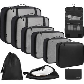 BAGAIL 10 Set Packing Cubes Various Sizes Packing Organizer for Travel Accessories Luggage Carry On Suitcase-Black
