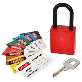38 mm nylon security padlock, lock colour red, lock material nylon (polyamide), lockout device type, padlock, personal protection and construction site security