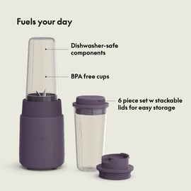bella 6 Pcs Portable Rocket Blender, Juicer & Smoothie Maker, Press & Twist Design, EverGood™ & BPA Free Dishwasher Safe Parts, 4 Tip Stainless Steel Blade, Cord Wrap, 240 Watt Motor, Plum