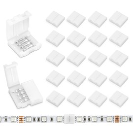Pmxary 20Pcs 4 Pin LED Strip Connectors for 8mm Wide RGB LED Strip Lights, Solderless Unwired LED Light Connectors, Easily Extend or Splice 4-Pin 8mm Multicolor Strips
