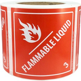Hazard Class 3 D.O.T. Flammable Liquid Labels 4x4 Inch Square 500 Adhesive Labels