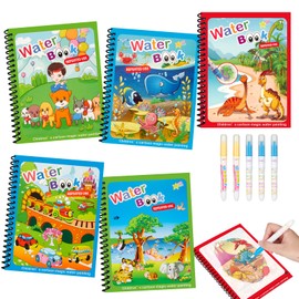 Damcyer Pack of 5 Water Colouring Book with 5 Water Pens, Magic Water Colouring Book, Magic Colouring Books Water Colouring Book for 3 4 5+ Year Old Colouring Book Water Years for Drawing, Animal