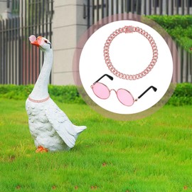 HJZHII Porch Goose Sunglasses, Chain Collar and Sunglass Goose Funny Decor Porch Geese Outfits Rose Gold Chain Rose Rhinestone Link Chains Cool Geese Costume for Lawn Outdoor Garden Yard Patio Statue