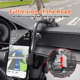 1Zero Solid Car Truck Phone Mount Holder with Thick Gooseneck Long Arm, Windshield Window Mobile Holders w/Industrial-Strength Suction Cup, Anti-Shake Stabilizer Compatible All Cell Phones, Black