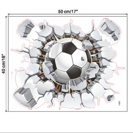 17"x16" 3D Soccer Football Cracked Wall Stickers Vinyl Decals Removable Decor for Living Room Kids Room Baby Nursery Boys Bedroom