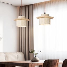 JIANTLAIUS 2PCS Japanese Wabi Sabi Natural Stone Pendant Light Nordic Yellow Travertine Pendant Lamp for Kitchen Island,Mid-Century Wood Chandelier for Dining,Bedside,Entryway,Cafe,Restaurant