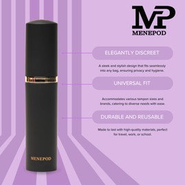Menepod Luxury Tampon Holder Black Case for Purse or Bag - Elegant Storage Organizer for Travel - Discreet Container for Your Feminine Care Essentials - Ideal for Women, Ladies, and Girls