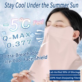 UV Protection Face Sun Mask with Neck Coverage Breathable Design for Summer Outdoor Activities UPF 50+ Cooling Face Mask with 3D AirMesh Tech Pink