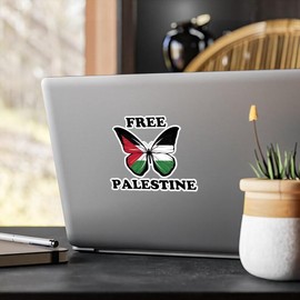 Butterfly Free Palestine Sticker, Kiss-Cut Palestine Flag Decal, Bold Political Protest Vinyl Sticker. - Color: Size, size: 3x3