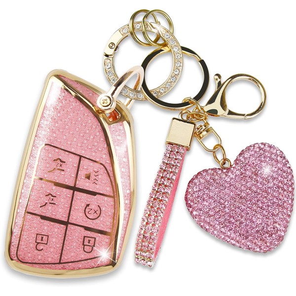 Simocky Key Fob Cover with Diamond Heart Keychain Car Key