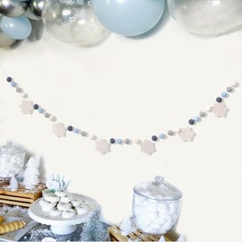 Felt Snowflake Garland - Snowflake Felt Ball Garland, Winter Wall Decor, Christmas Garland, Winter Wonderland Banner