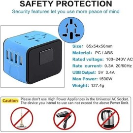 JMFONE International Travel Adapter Universal Power Adapter Worldwide All in 1 , 4USB-A