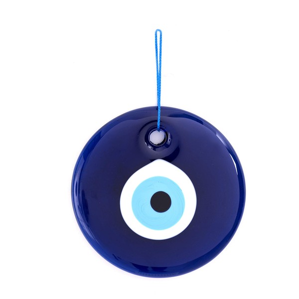 Erbulus 5" Glass Blue Evil Eye Wall Hanging Ornament - Evil Eye Decor - Turkish Handmade Nazar Amulet - Home Protection Charm - Evil Eye Wall Decor Amulet in a Box