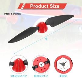 sourcing map 8x6 Inch RC Plane Propeller, RC Folding Propellers Spinner Size D33xH28.5mm 3mm Motor Shaft Dia 2-Vane with Nylon Plastic Spinner for Airplane Helicopter(Black Red)