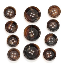 Set of 11 Sharp, Classic Mahogany Brown Buffalo Horn Suit Buttons, Made in Germany