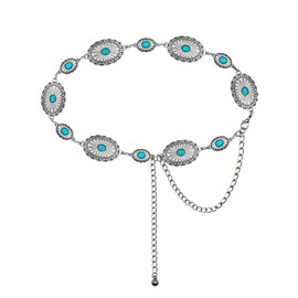 TOPACC Silver Turquoise Concho Belts for Women Western Metal Cowgirl Boho Chain Belts for Dresses Country Concert Outfit