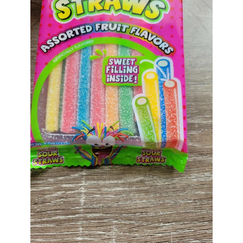 World Confections Sour Dudes Candy, Soft Filled Sour Straws.1ea 4.5oz