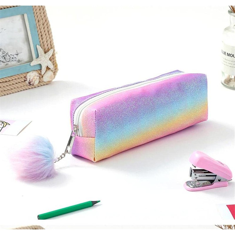 DUORUIMI Rainbow Pencil Case Pen Case Large Capacity Glitter Office