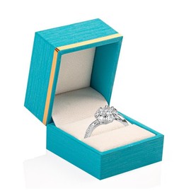 Elegant Ring Box for Proposal, Engagement Ring box With gold strip | Premium jewelry Box - ring Case, wedding ring box, Anniversary, Valentine's Day Ring gift box, (Turquoise, Ring)