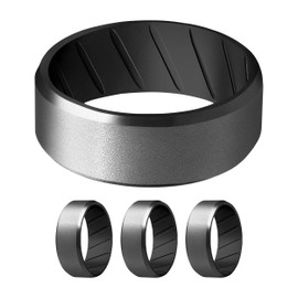 ROQ Silicone Rubber Wedding Ring for Men, Comfort Fit, Men's Wedding Band, Breathable Rubber Engagement Band, 8mm Wide 2mm Thick, Beveled Edge, Single, Metallic Platinum, Size 9