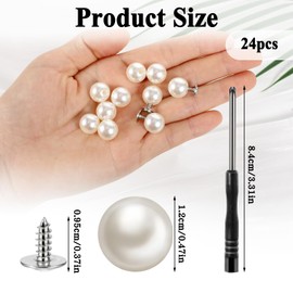 JIEYAO Pack of 24 Pearl Buttons Without Sewing, Pearl Brooch Buttons Without Close Neckline Reducing Clip Removable Reusable Pearl Rivets with Screwdriver for Clothes Shirt Coat Crafts 12 mm