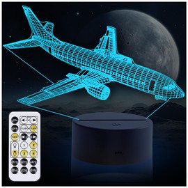 Airplane Night Light, 3D LED Illusion Night Lamp for Boys - Aircraft Themed Bedroom Lamps, Optical Illusion Lamp with Remote Control, Perfect for Kids' Room Décor, Cool Gifts for Airplane Lovers