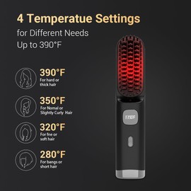 Cordless Hair Straightener Brush Portable on The go Comb for Travel 30s Fast Heating USB Rechargeable Dual Power Supply LCD Display with Pouch (Black) 6