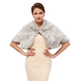 Ikerenwedding Women's Faux Fur Coat Shawl Shrug Wraps Stole For Evening Party
